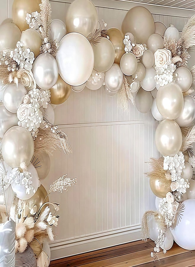 Paeyeq Champagne Gold and White Balloons, 12 Inch Double Stuffed Pearl White Sand Gold Metallic Balloons Wedding Beige Cream Latex Balloon for Boho Bridal Shower Birthday Bachelorette Engagement Party Decor - Image 5